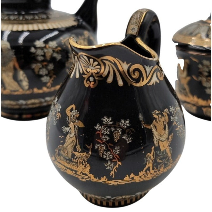 Vintage Greek Tea Set Ceramotechnica Xipolias 24K Gold Handmade Hellas 3pc Mint