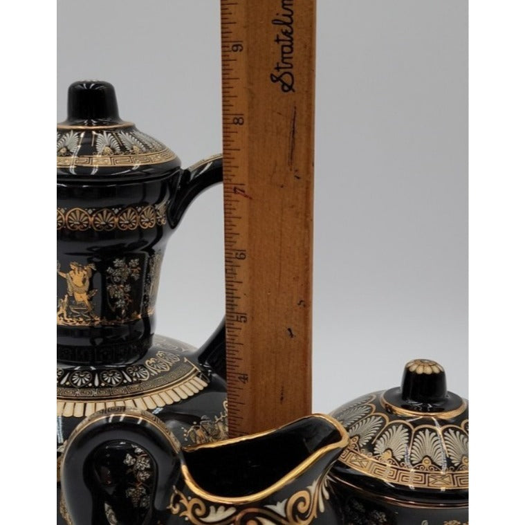 Vintage Greek Tea Set Ceramotechnica Xipolias 24K Gold Handmade Hellas 3pc Mint