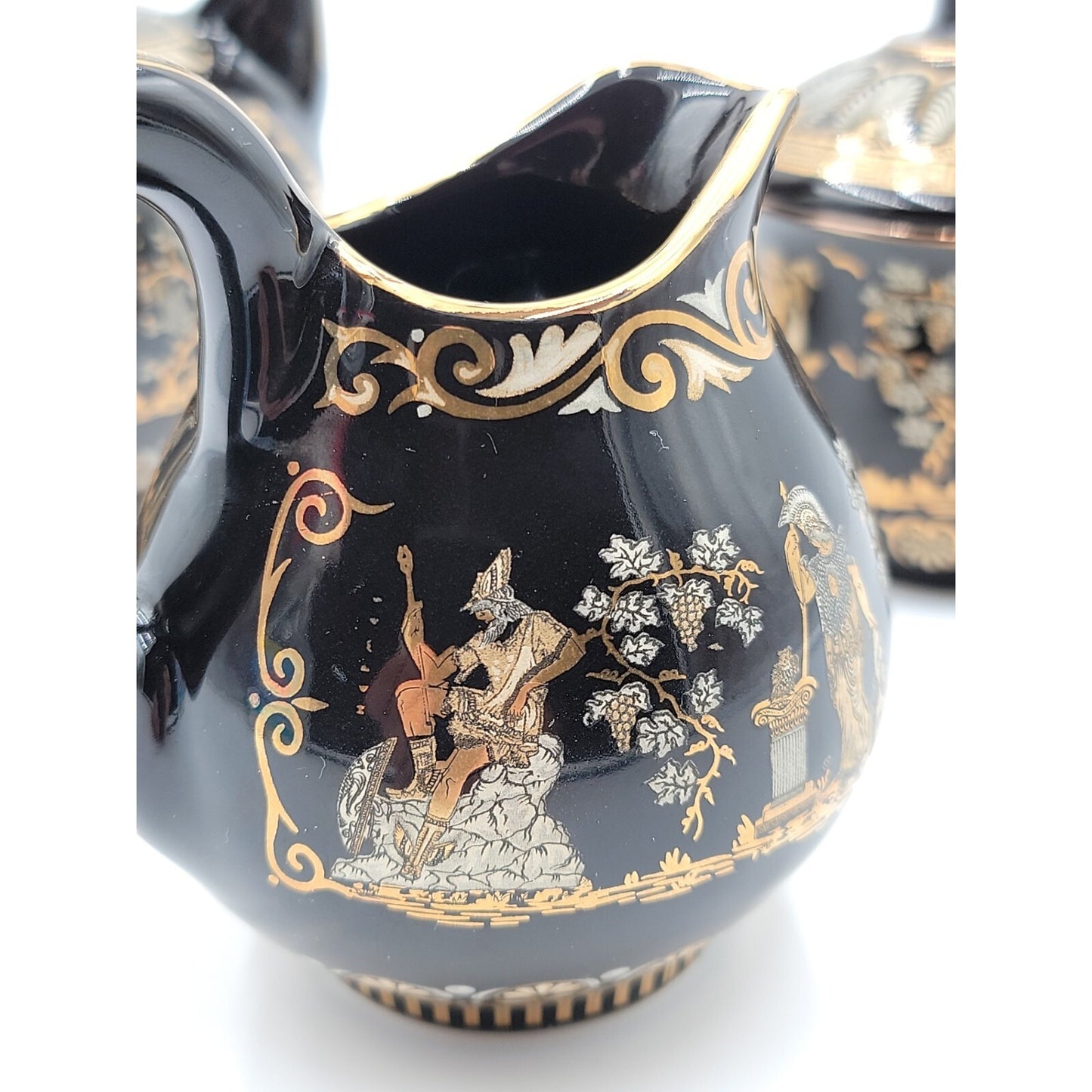 Vintage Greek Tea Set Ceramotechnica Xipolias 24K Gold Handmade Hellas 3pc Mint