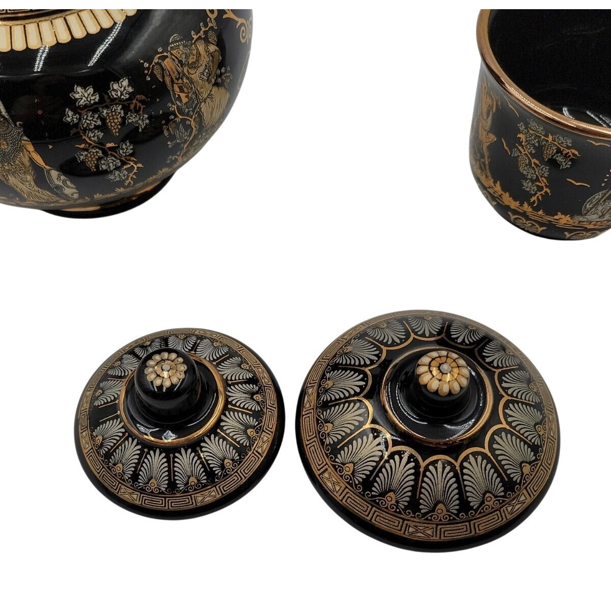 Vintage Greek Tea Set Ceramotechnica Xipolias 24K Gold Handmade Hellas 3pc Mint