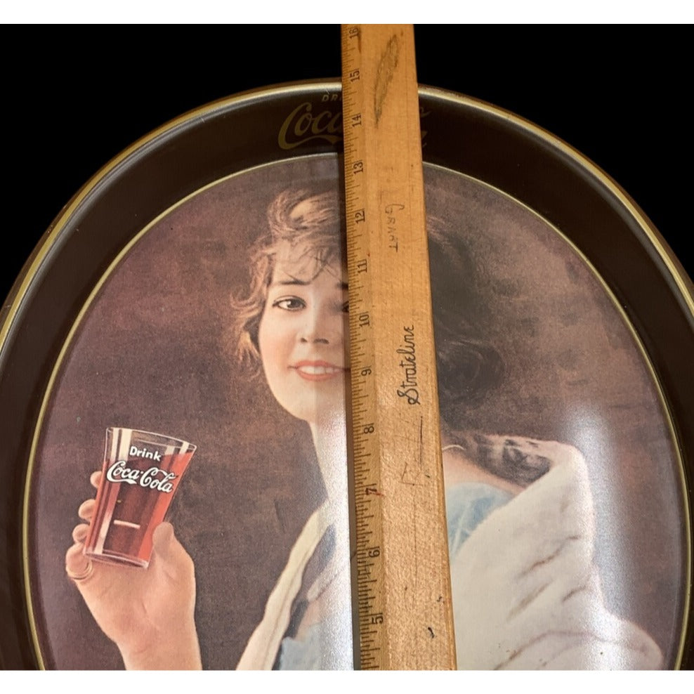 Vintage Coca-Cola 1973 Oval Tray Lady Drinking Glass of Coke 1928 Reproduction