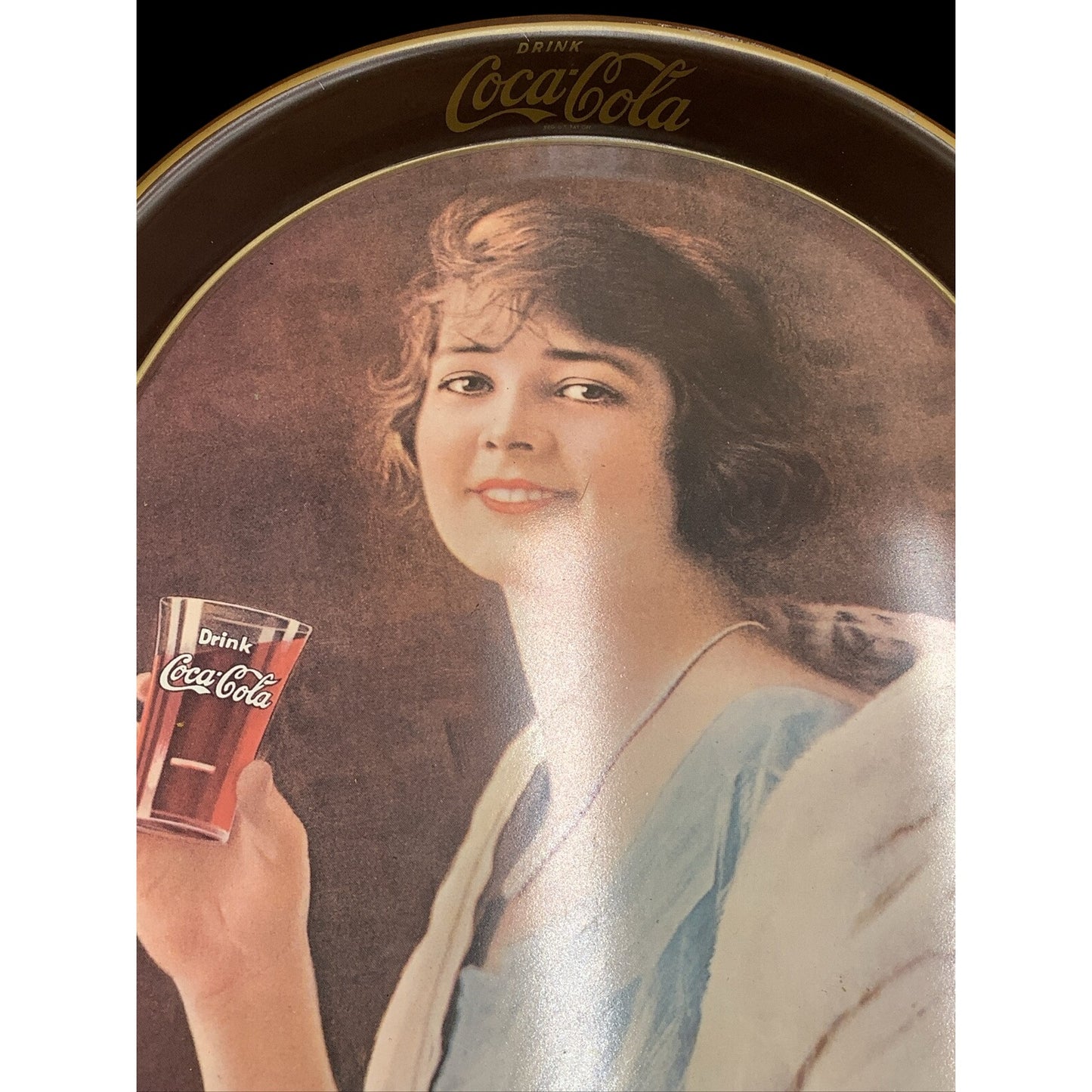 Vintage Coca-Cola 1973 Oval Tray Lady Drinking Glass of Coke 1928 Reproduction