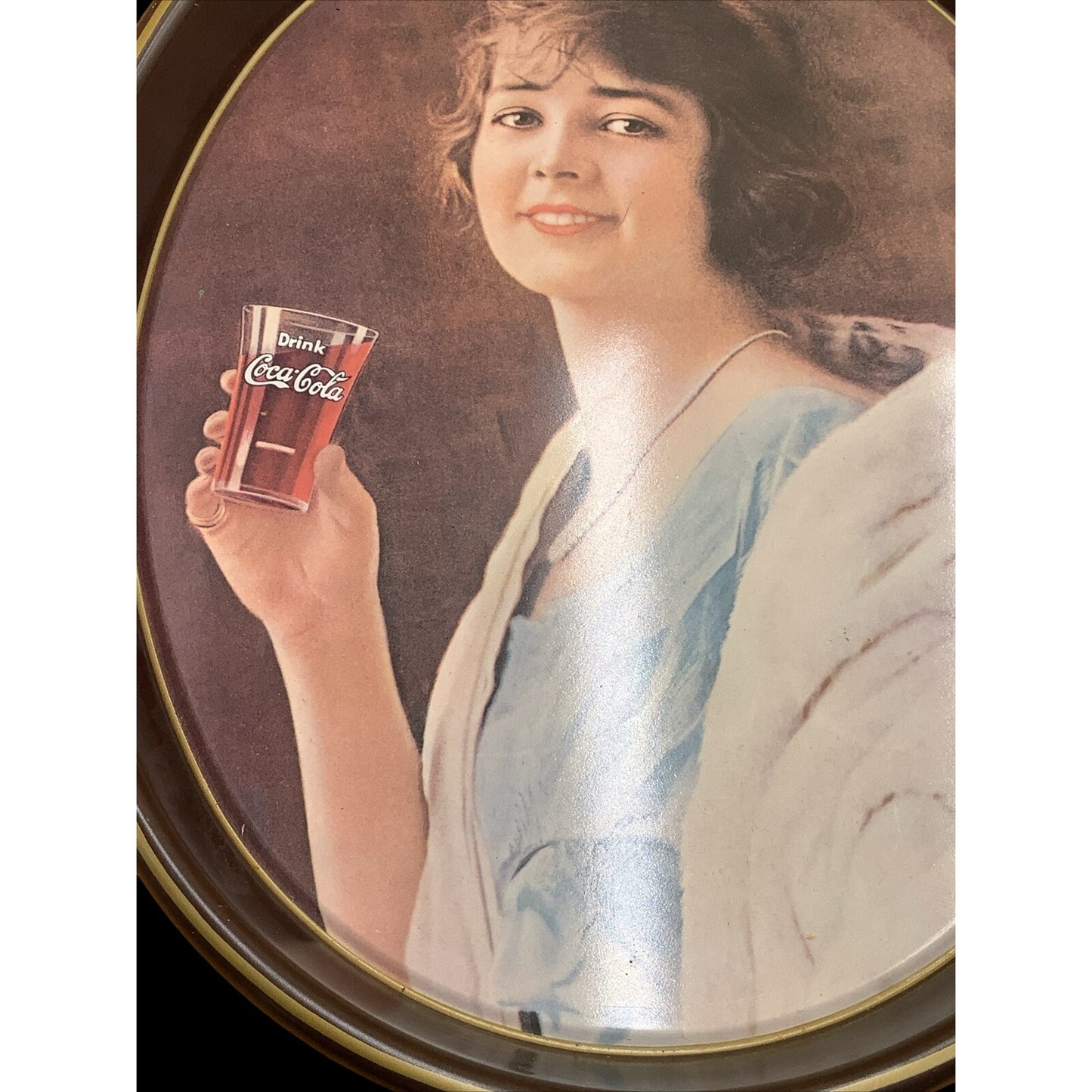 Vintage Coca-Cola 1973 Oval Tray Lady Drinking Glass of Coke 1928 Reproduction