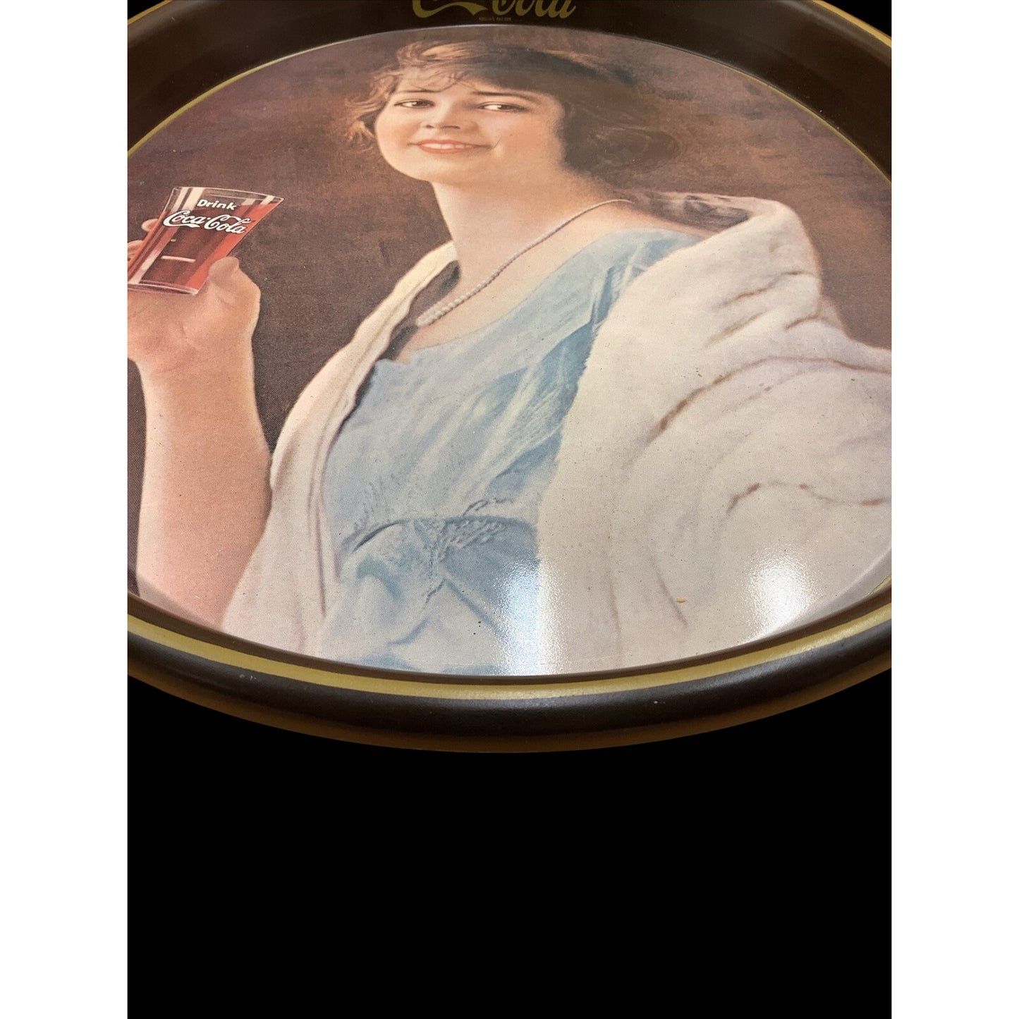 Vintage Coca-Cola 1973 Oval Tray Lady Drinking Glass of Coke 1928 Reproduction