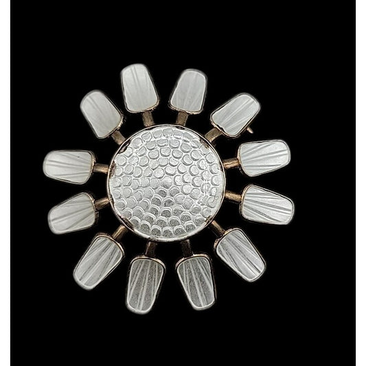 Aksel Holmsen Norway Sunflower Sterling Silver Flower Brooch White Gullioch