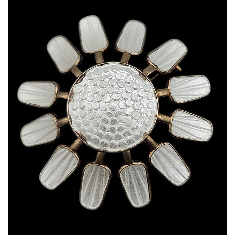 Aksel Holmsen Norway Sunflower Sterling Silver Flower Brooch White Gullioch
