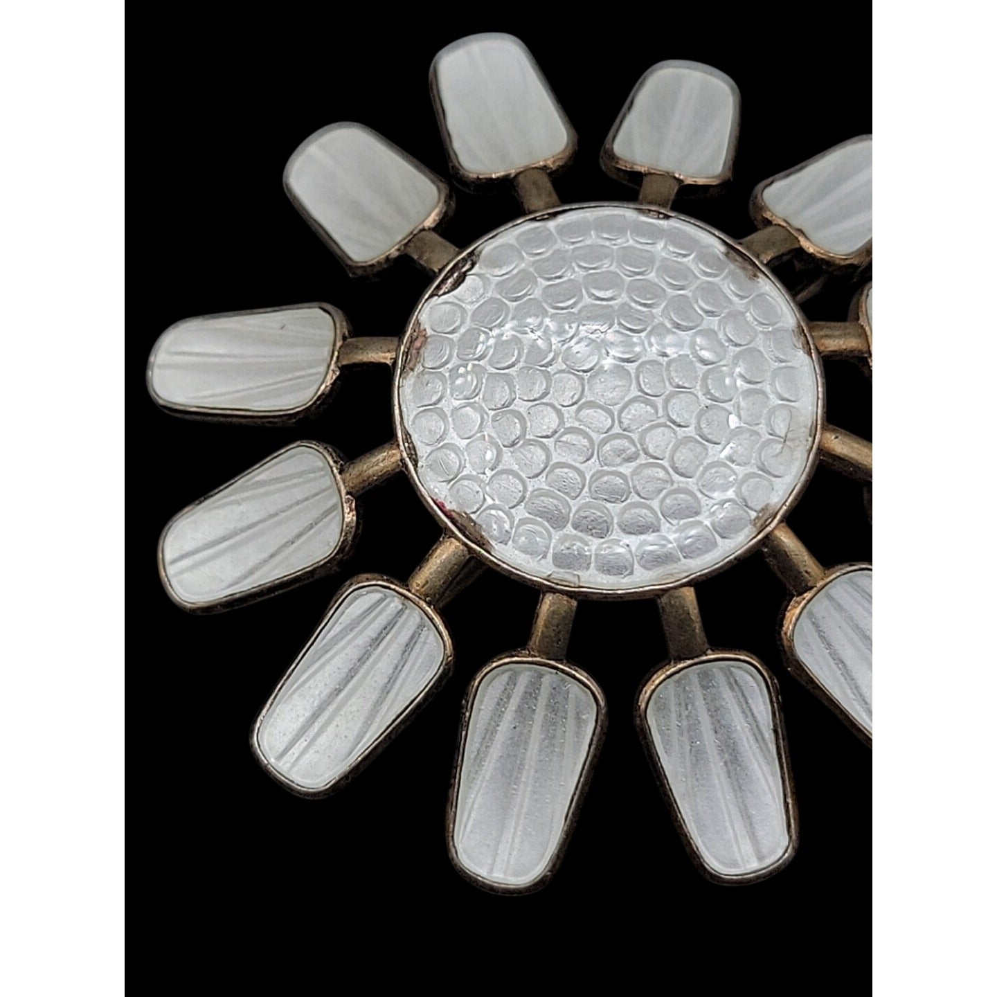 Aksel Holmsen Norway Sunflower Sterling Silver Flower Brooch White Gullioch