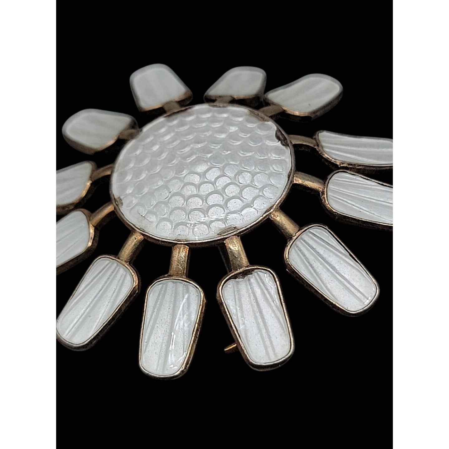 Aksel Holmsen Norway Sunflower Sterling Silver Flower Brooch White Gullioch