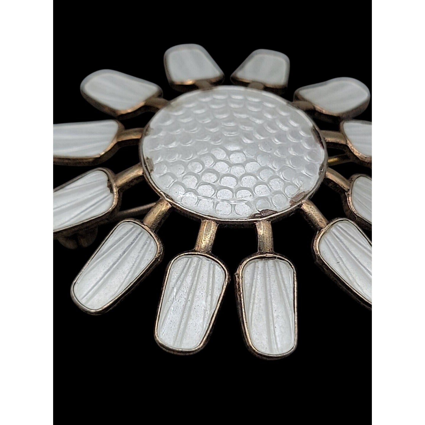 Aksel Holmsen Norway Sunflower Sterling Silver Flower Brooch White Gullioch