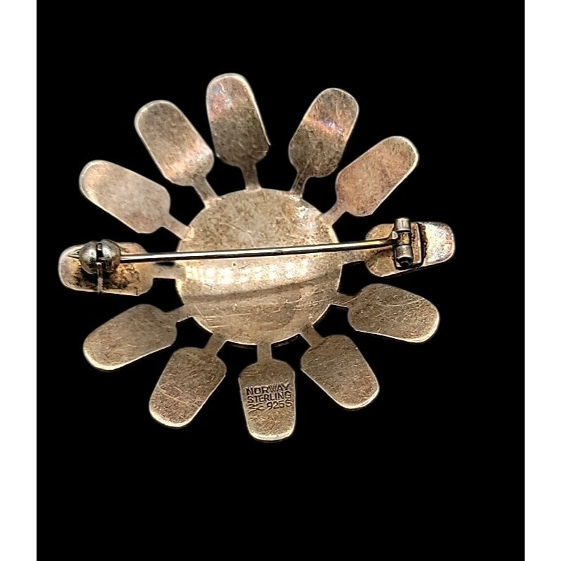 Aksel Holmsen Norway Sunflower Sterling Silver Flower Brooch White Gullioch