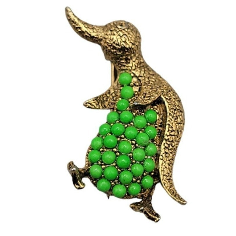 Vintage Green Belly Penguin Brooch Gold Tone Brooch Whysical Animal Fashion Pin