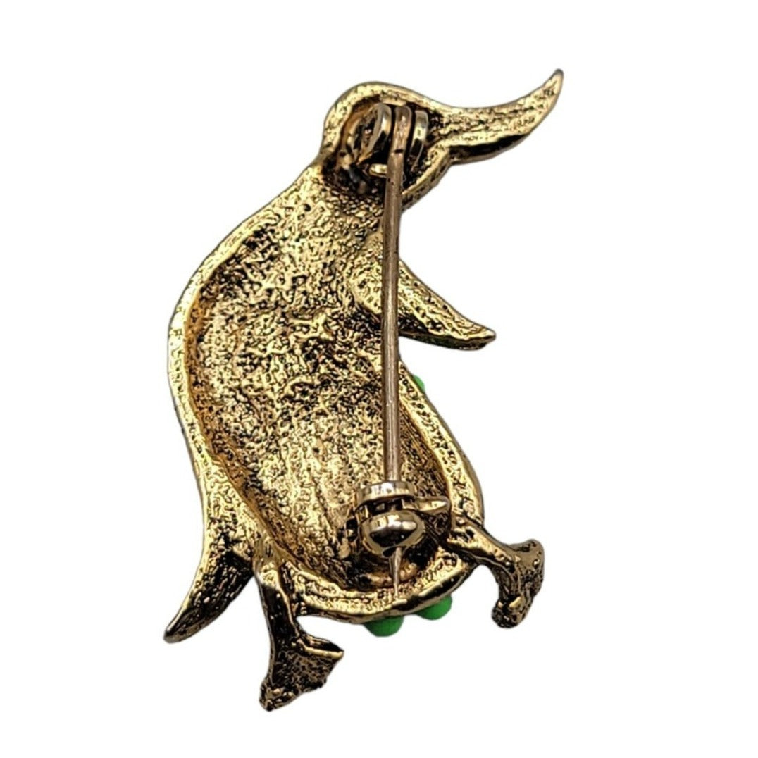 Vintage Green Belly Penguin Brooch Gold Tone Brooch Whysical Animal Fashion Pin