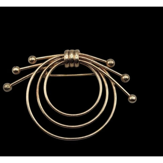 Vintage JMS 1/20 12kgf Circular Bow Brooch Pin 1960s Motif Yellow Gold Filled