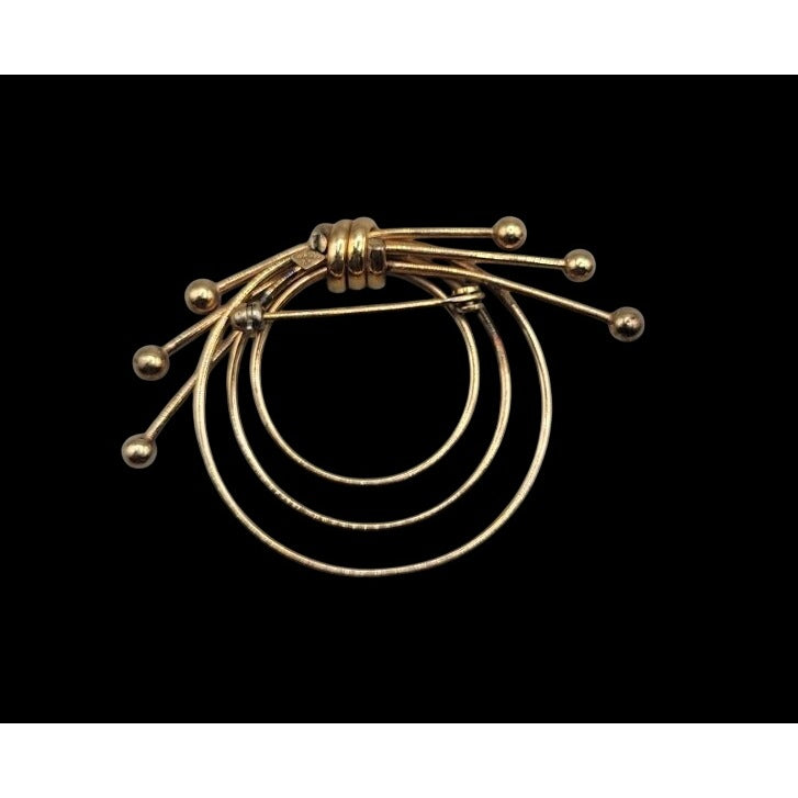 Vintage JMS 1/20 12kgf Circular Bow Brooch Pin 1960s Motif Yellow Gold Filled