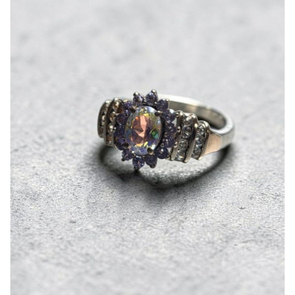 STS 925 Sterling Silver Natural Australian Boulder Opal Tanzanite Ring Size 8