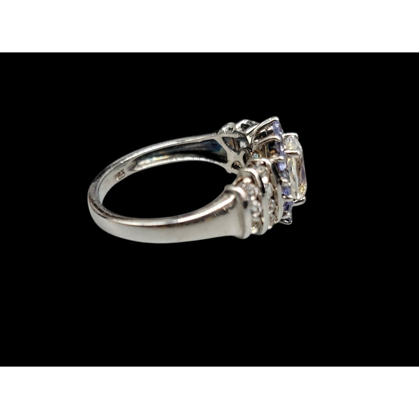 STS 925 Sterling Silver Natural Australian Boulder Opal Tanzanite Ring Size 8