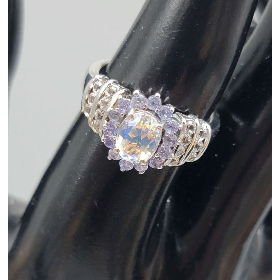 STS 925 Sterling Silver Natural Australian Boulder Opal Tanzanite Ring Size 8