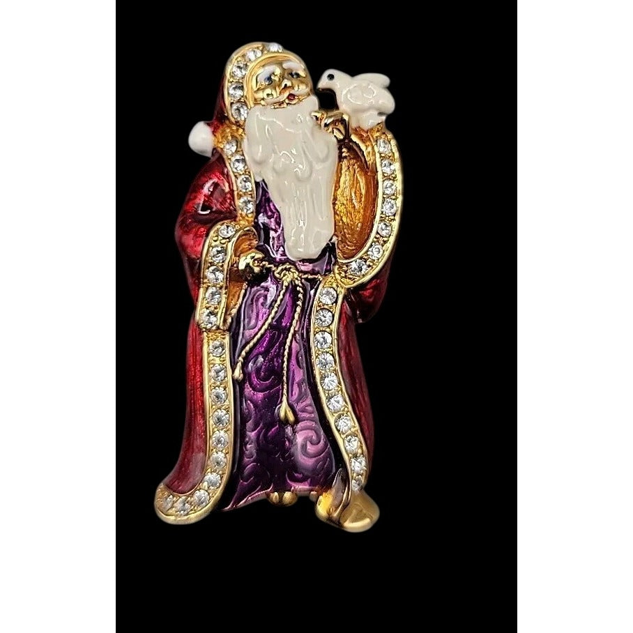 Christopher Radko Pin Santa Claus Brooch Signed Red Purple Enamel Rhinestones