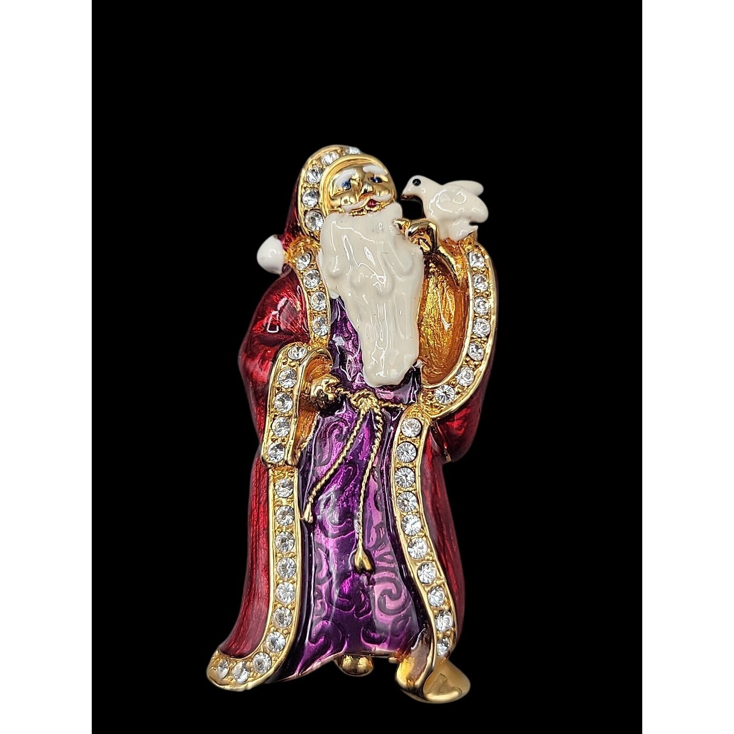 Christopher Radko Pin Santa Claus Brooch Signed Red Purple Enamel Rhinestones