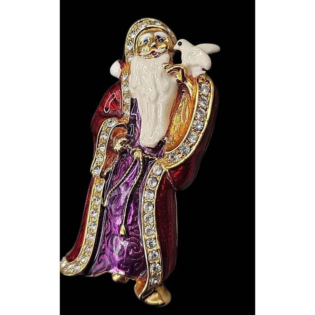 Christopher Radko Pin Santa Claus Brooch Signed Red Purple Enamel Rhinestones