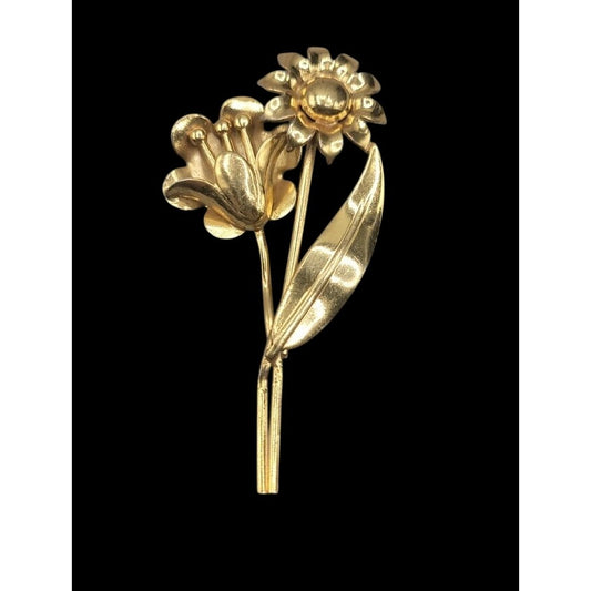 Corocraft Sterling Silver Vermeil Flower Brooch Pin Early 1940s Signed Rare