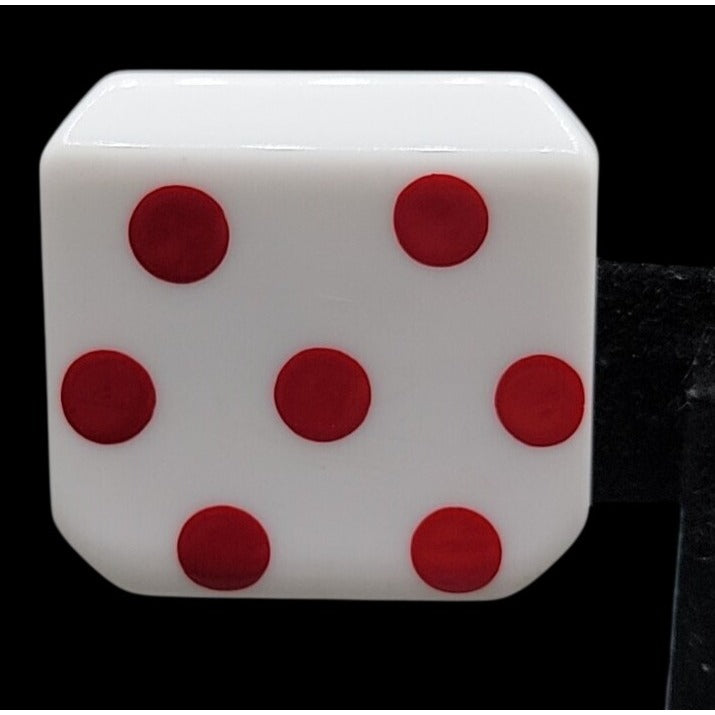Vintage Lucite Dice Clip On Earrings Large Lucky 7 White Red Polka Dots Vegas