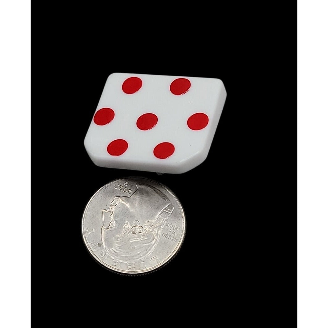 Vintage Lucite Dice Clip On Earrings Large Lucky 7 White Red Polka Dots Vegas