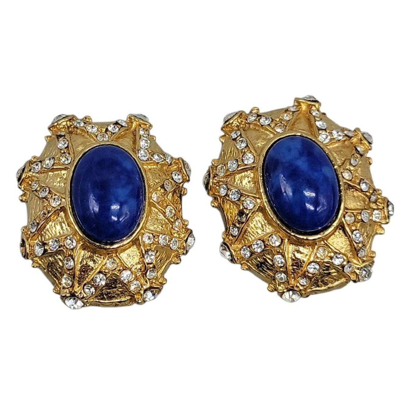 Lapis Inspired Sodalite & Crystal Clip-On Earrings Entrunscun Inspired Vintage