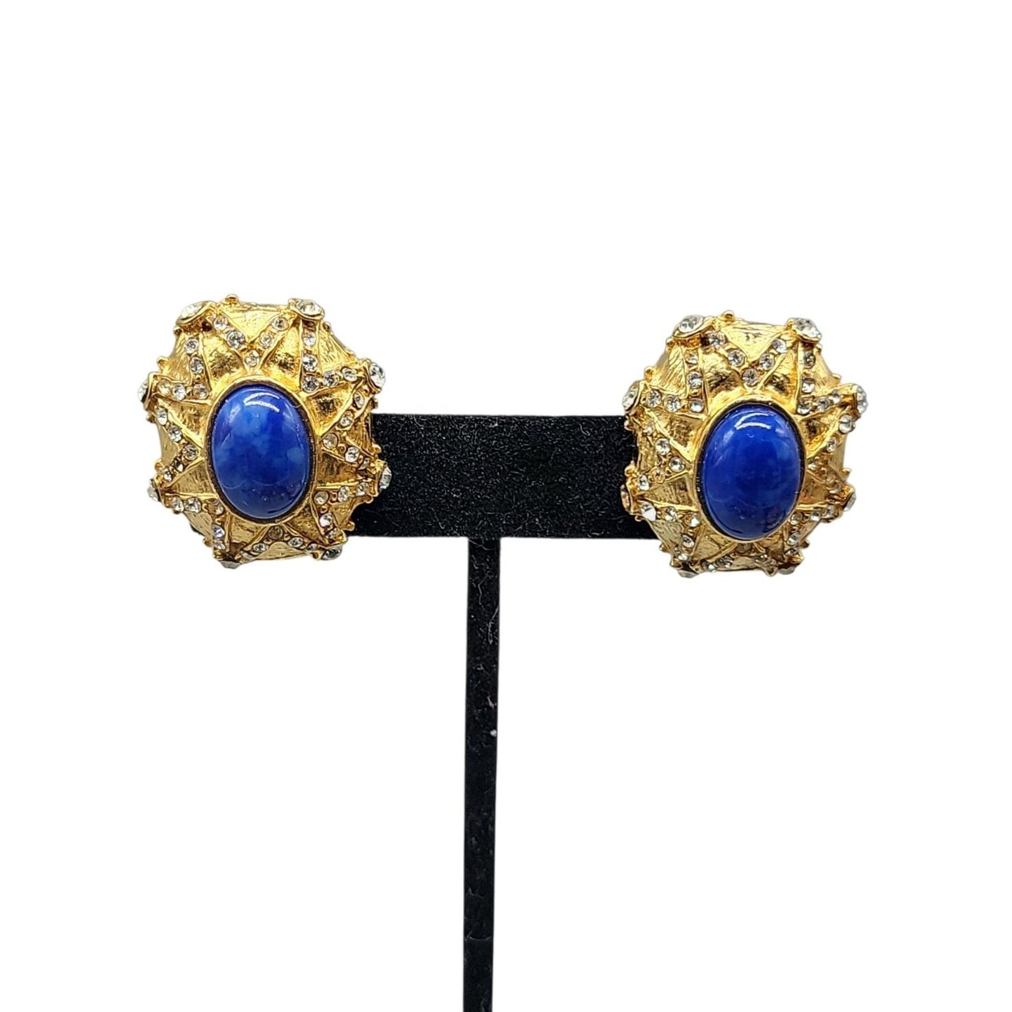 Lapis Inspired Sodalite & Crystal Clip-On Earrings Entrunscun Inspired Vintage