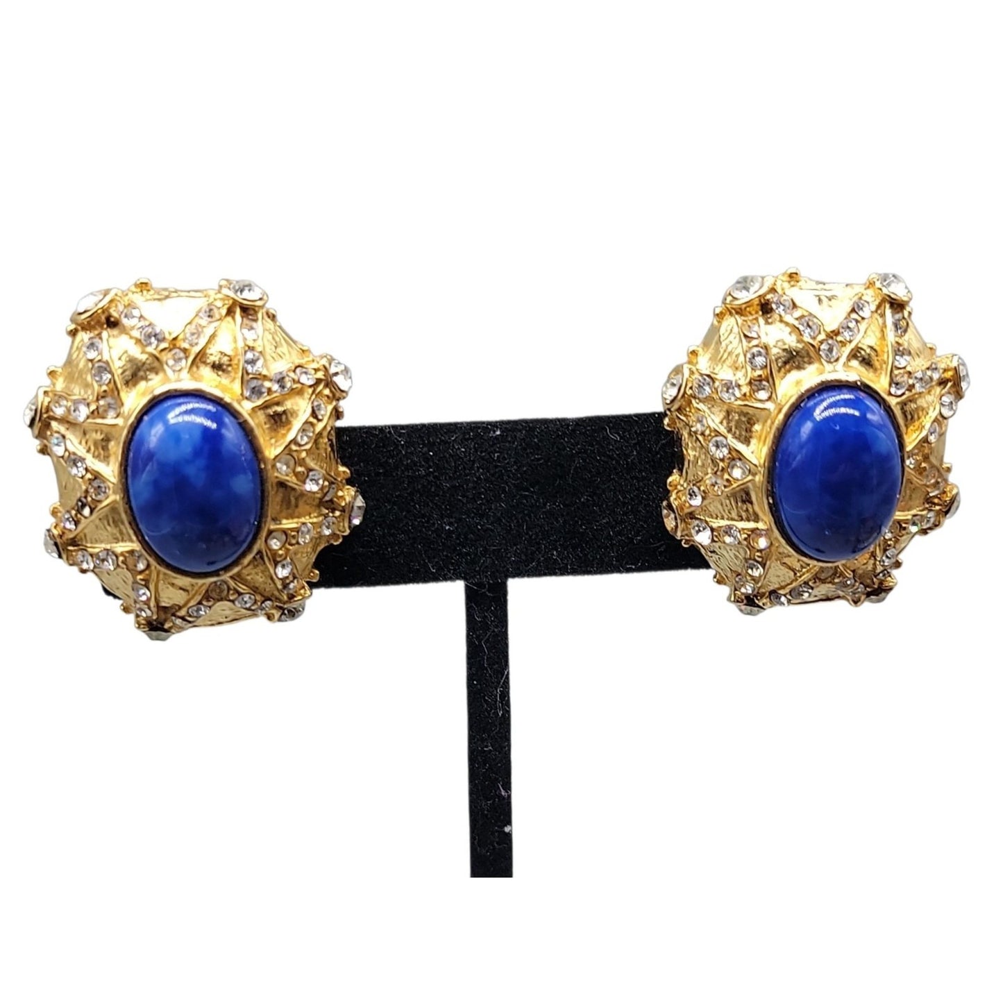 Lapis Inspired Sodalite & Crystal Clip-On Earrings Entrunscun Inspired Vintage