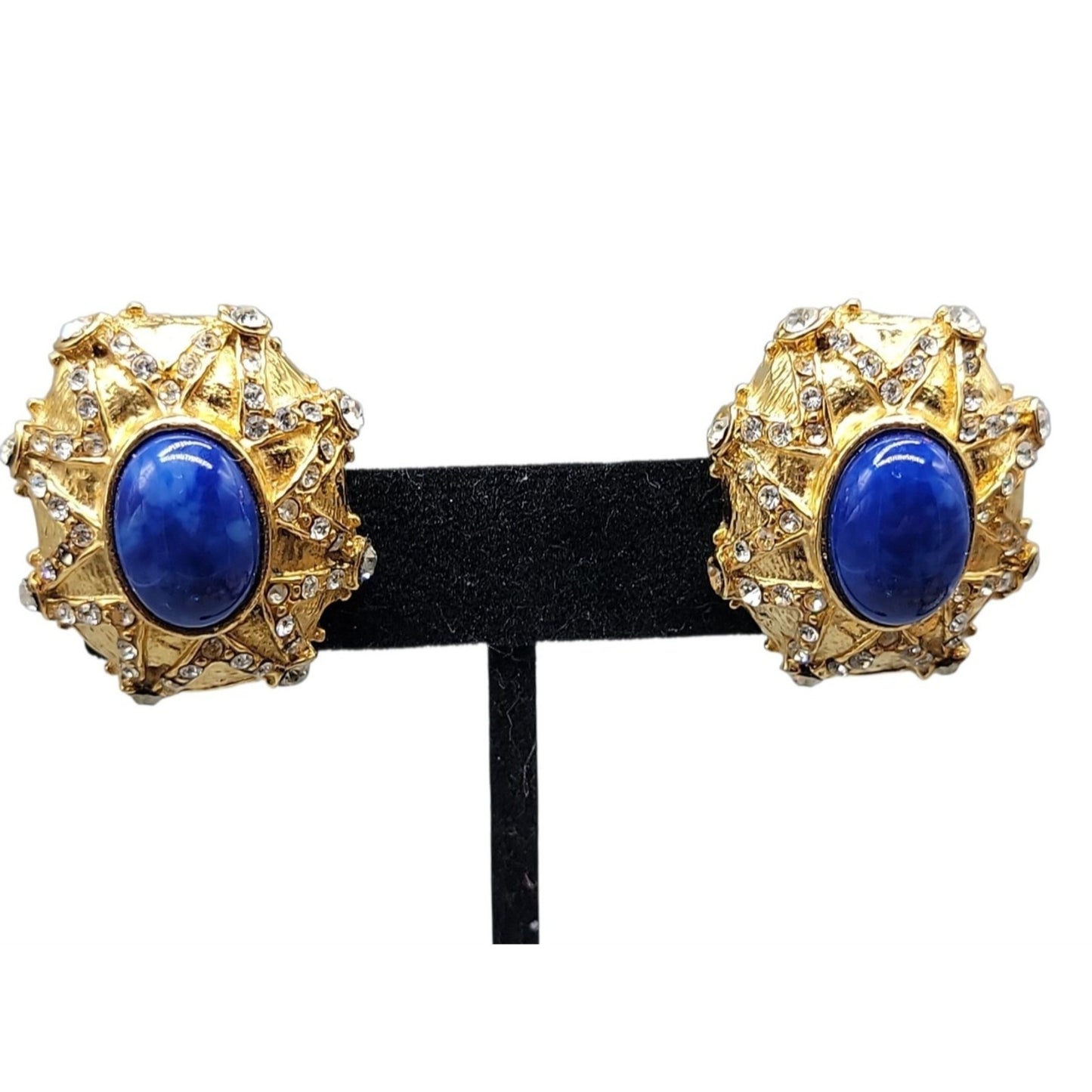 Lapis Inspired Sodalite & Crystal Clip-On Earrings Entrunscun Inspired Vintage