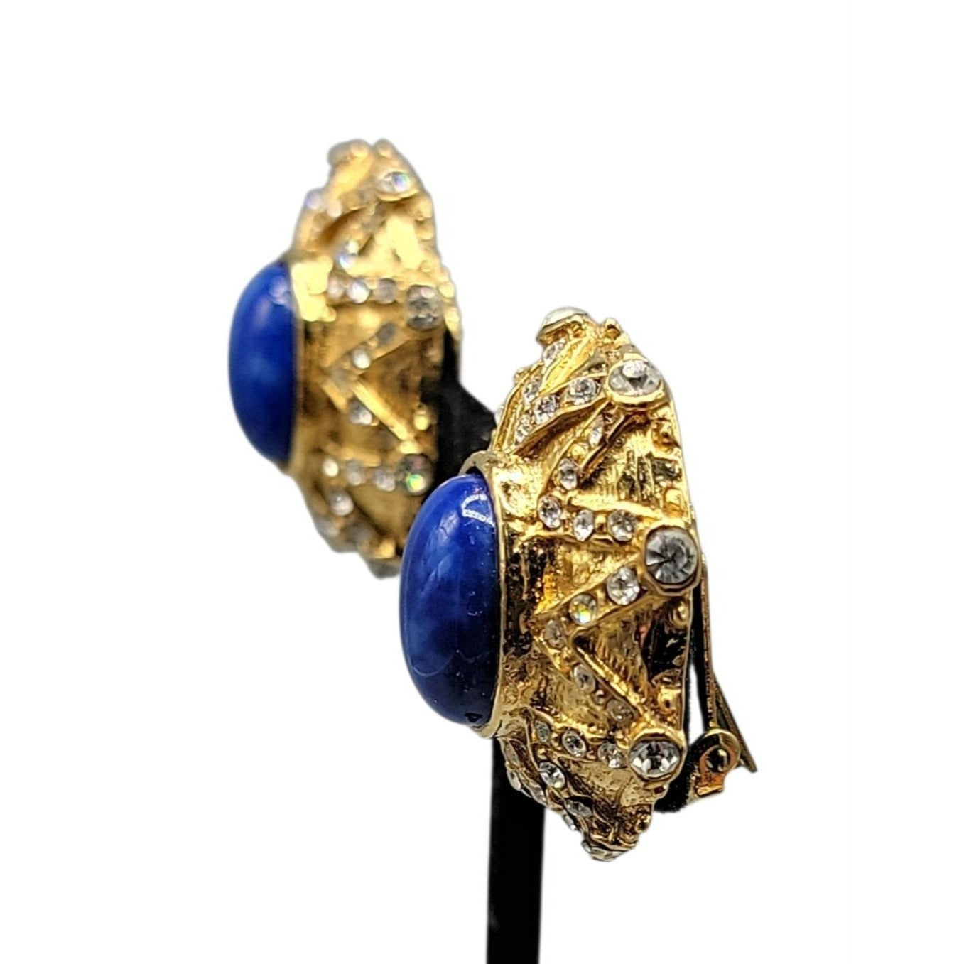 Lapis Inspired Sodalite & Crystal Clip-On Earrings Entrunscun Inspired Vintage