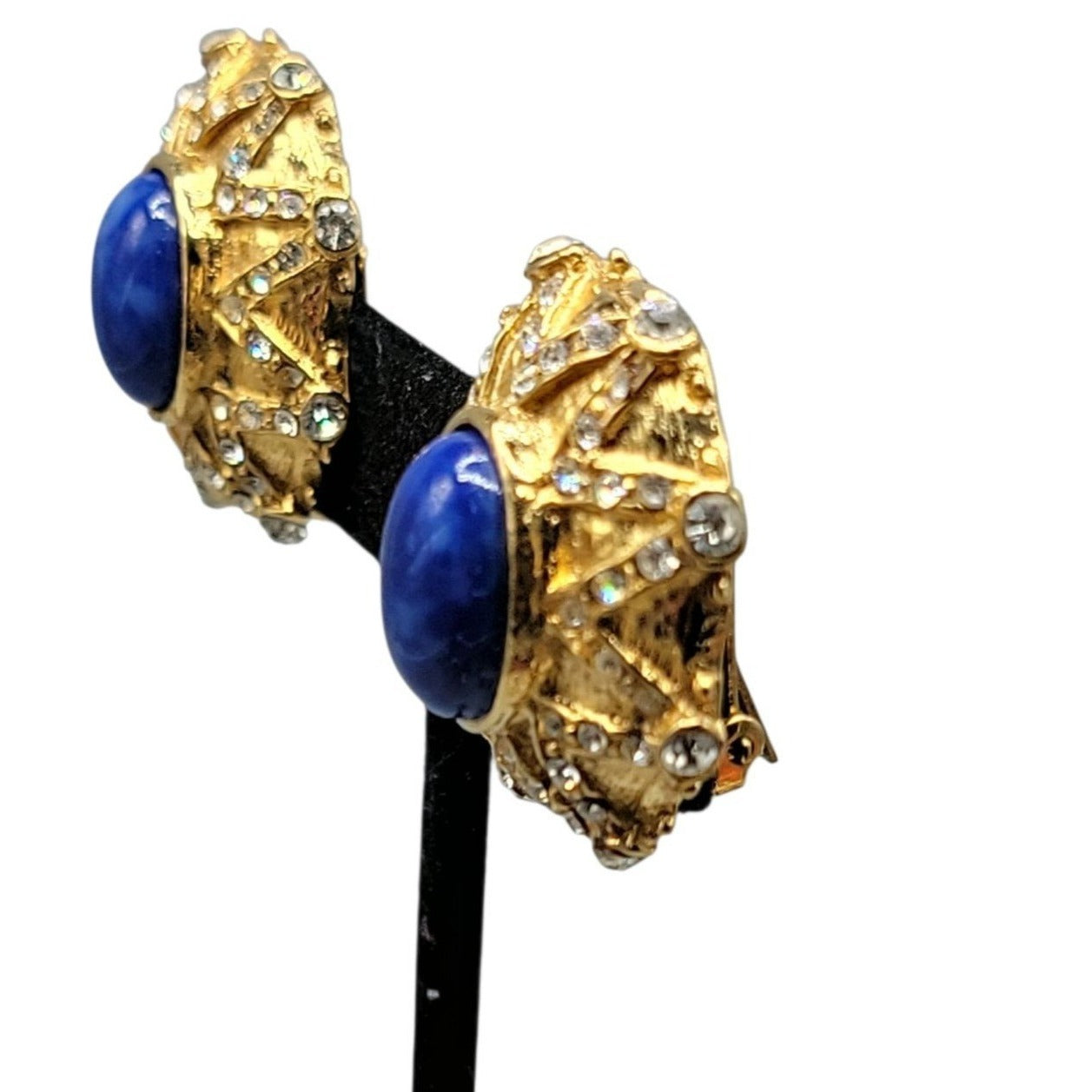 Lapis Inspired Sodalite & Crystal Clip-On Earrings Entrunscun Inspired Vintage