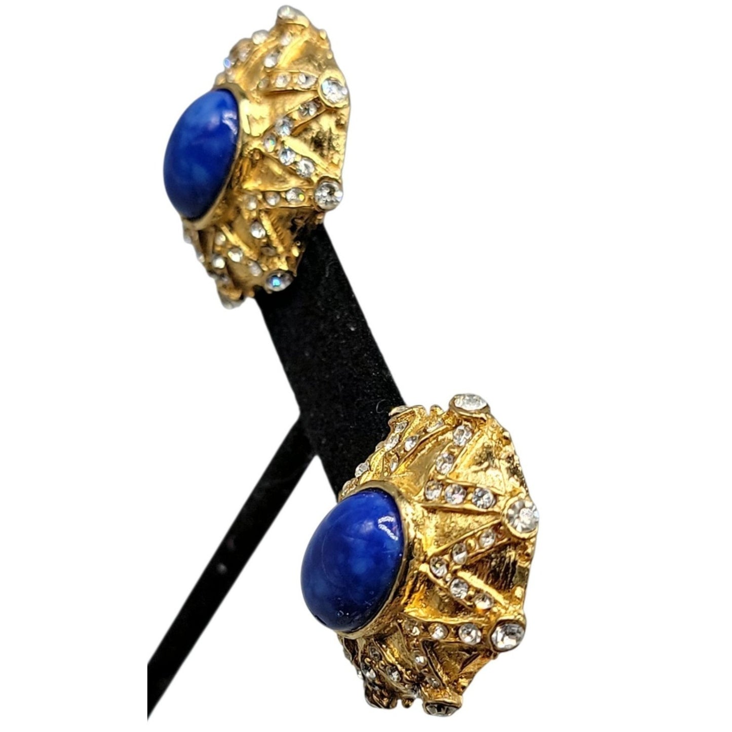 Lapis Inspired Sodalite & Crystal Clip-On Earrings Entrunscun Inspired Vintage