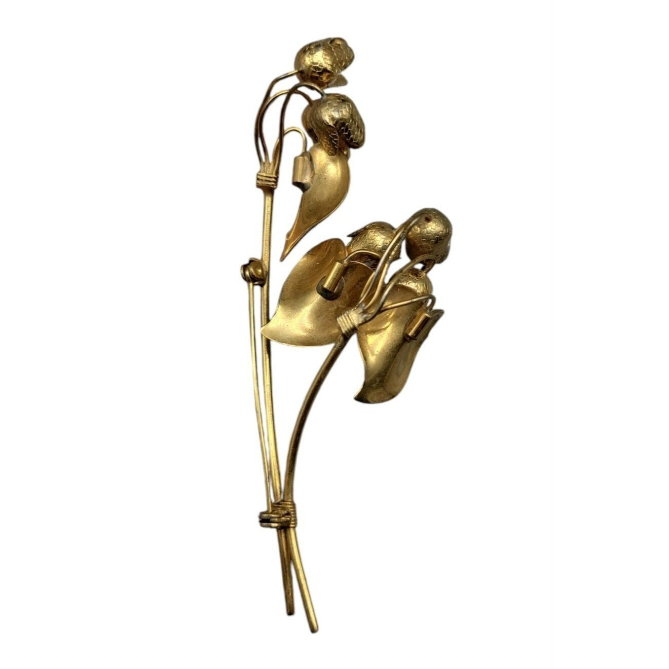 Large Flower Brooch Gold Plated Stemmed Floral Vinatge Large Pin