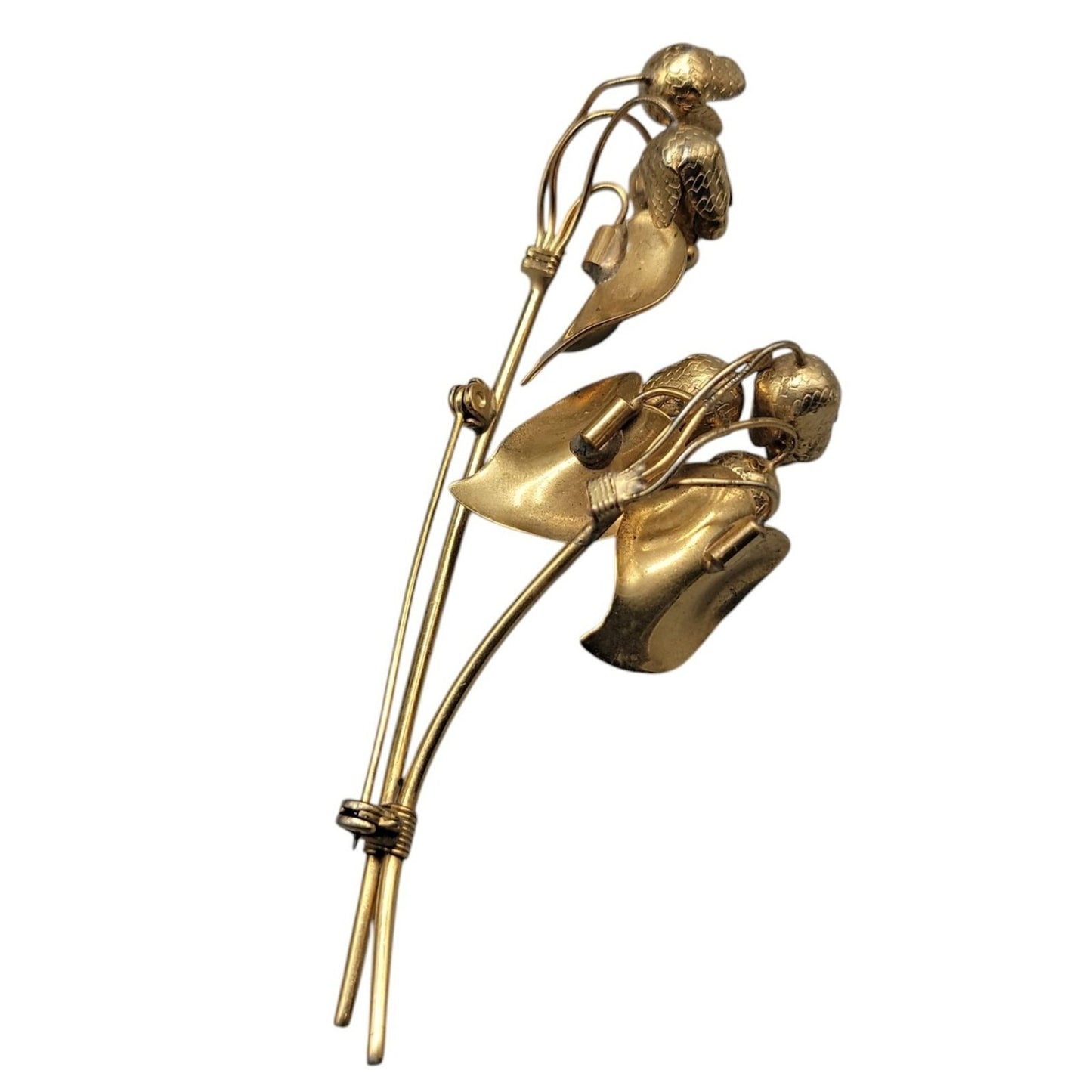 Large Flower Brooch Gold Plated Stemmed Floral Vinatge Large Pin