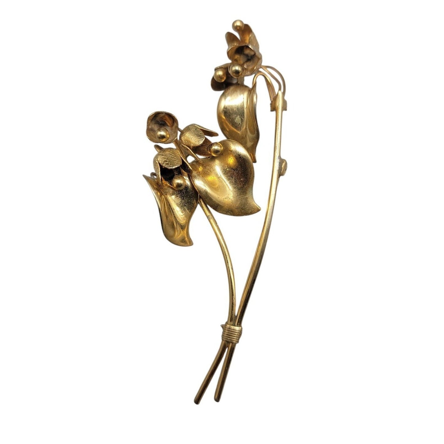 Large Flower Brooch Gold Plated Stemmed Floral Vinatge Large Pin