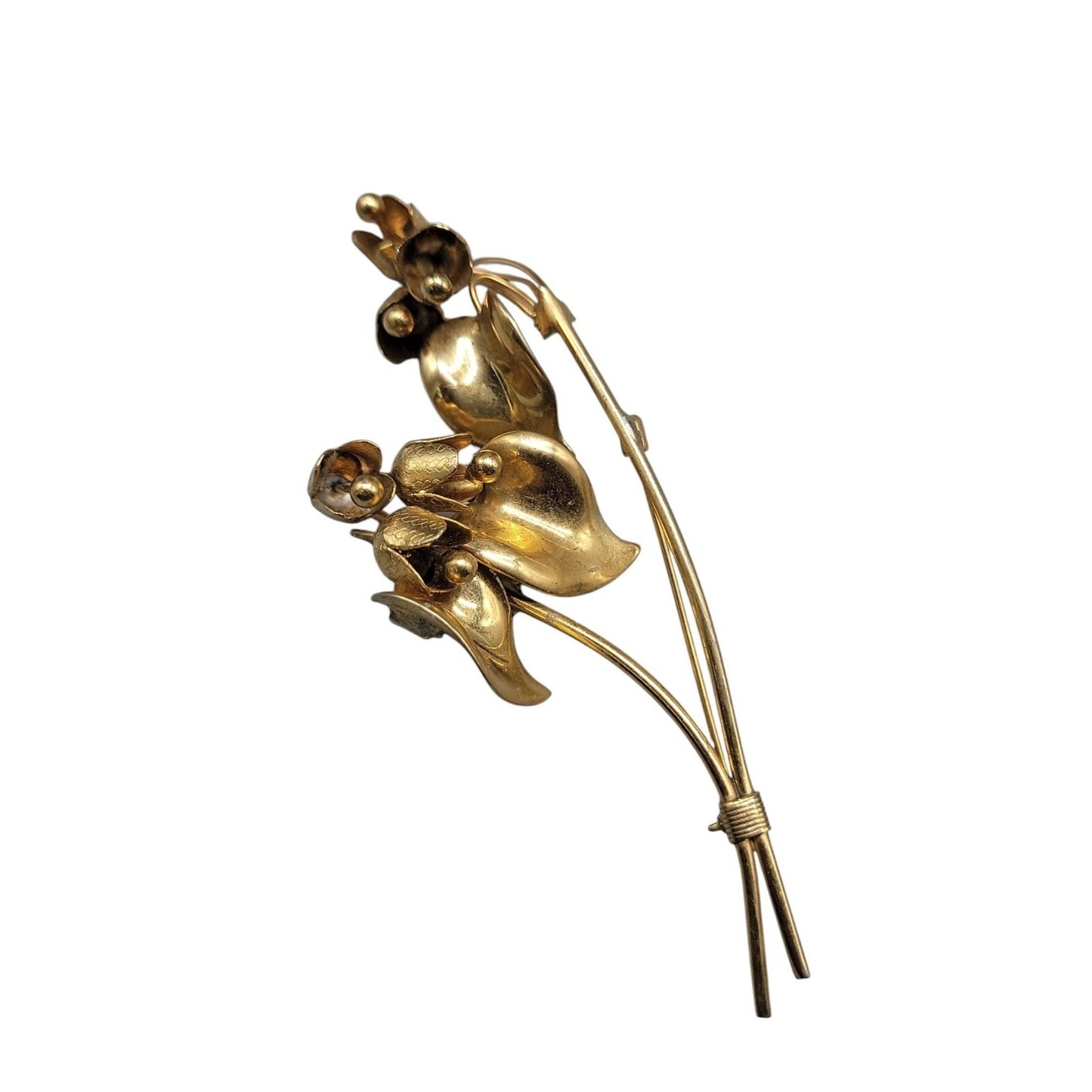 Large Flower Brooch Gold Plated Stemmed Floral Vinatge Large Pin