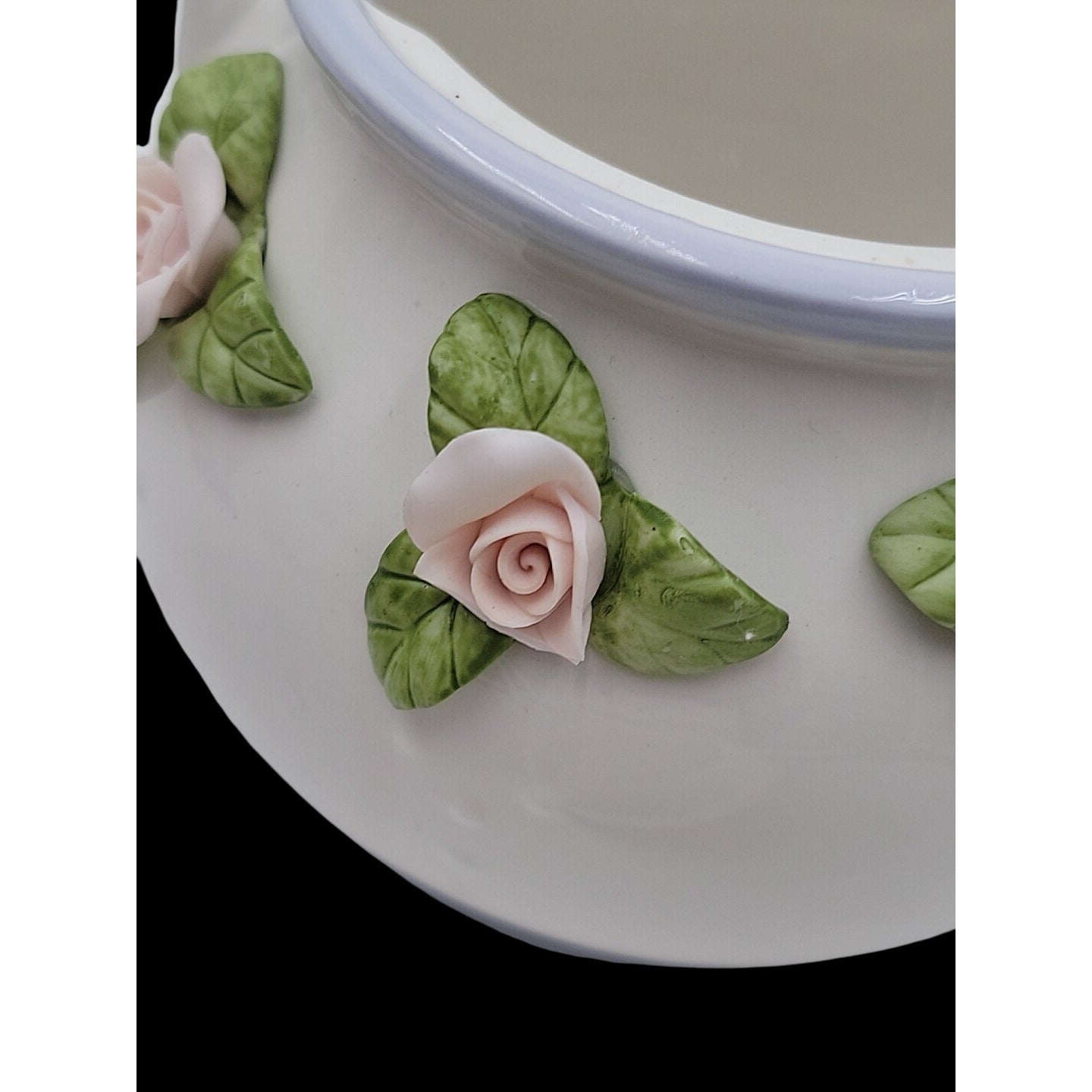 Vintage Teleflora Gift Teapot Applied 3D Ceramic Pink & Green Rose Philippines