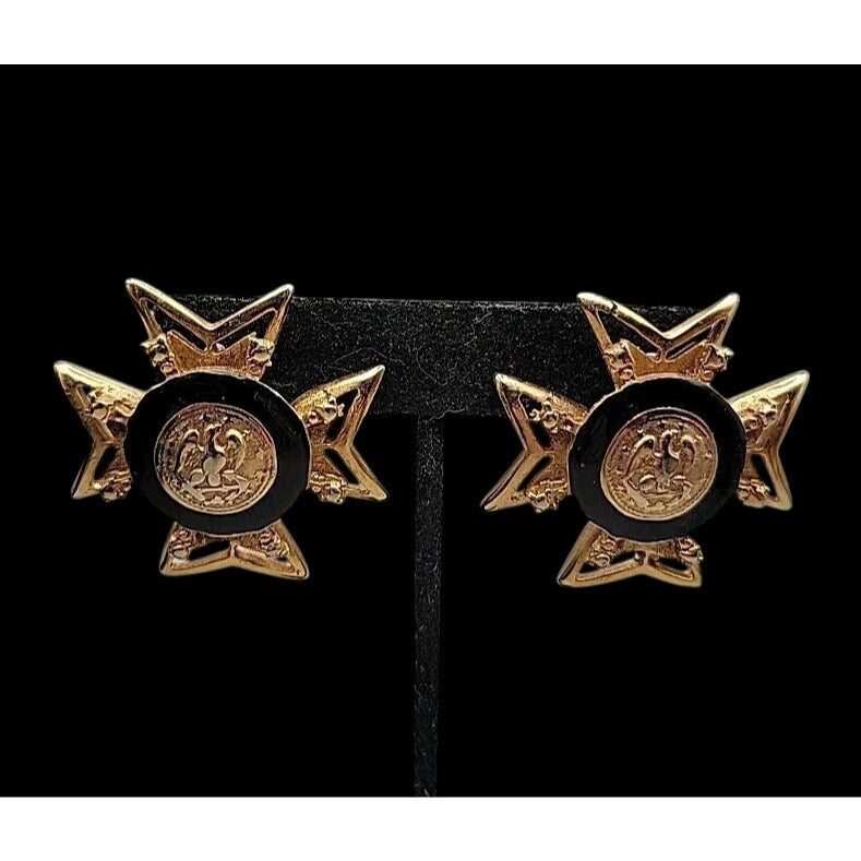 Vintage Masonic Clip On Earrings Knights Templar Order Malta Medal Maltese Cross
