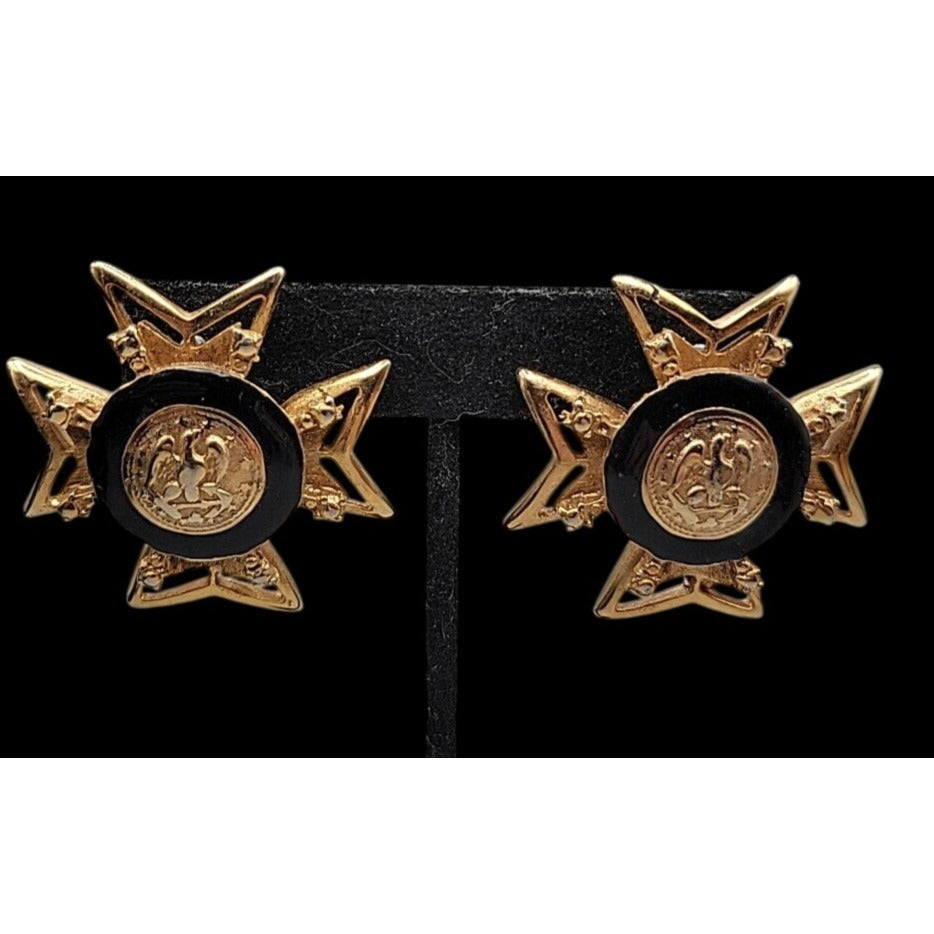Vintage Masonic Clip On Earrings Knights Templar Order Malta Medal Maltese Cross