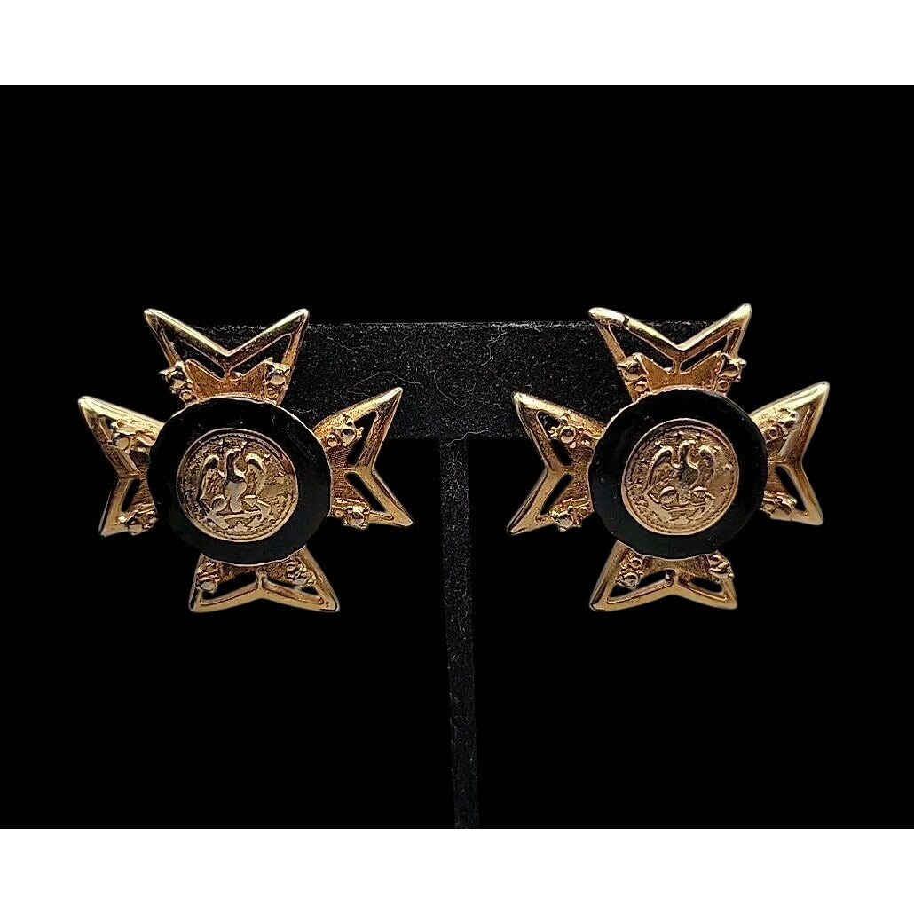 Vintage Masonic Clip On Earrings Knights Templar Order Malta Medal Maltese Cross