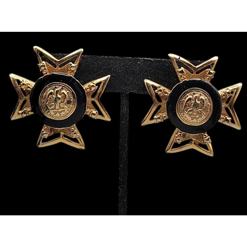 Vintage Masonic Clip On Earrings Knights Templar Order Malta Medal Maltese Cross