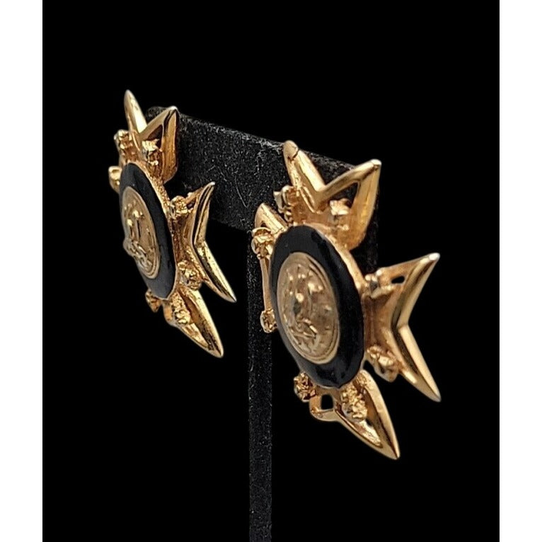 Vintage Masonic Clip On Earrings Knights Templar Order Malta Medal Maltese Cross