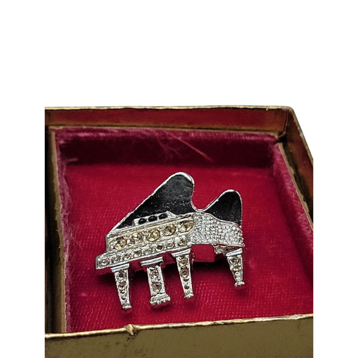 Diamond Look by Kramer Brooch Silver Plate Rhinestone Studded Grand Piano 1960s