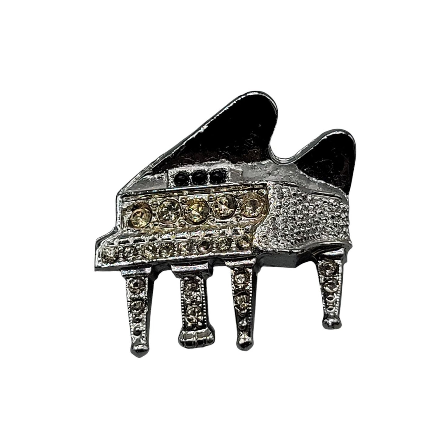 Diamond Look by Kramer Brooch Silver Plate Rhinestone Studded Grand Piano 1960s