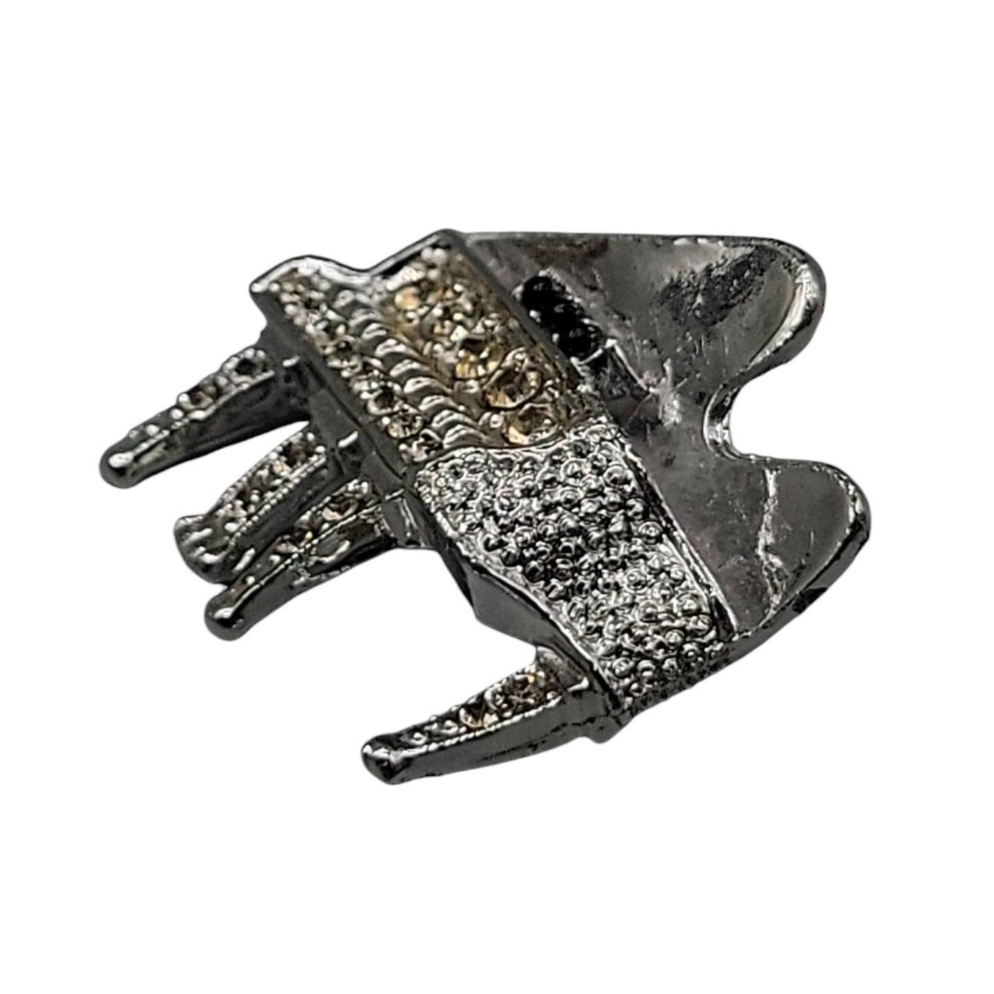 Diamond Look by Kramer Brooch Silver Plate Rhinestone Studded Grand Piano 1960s