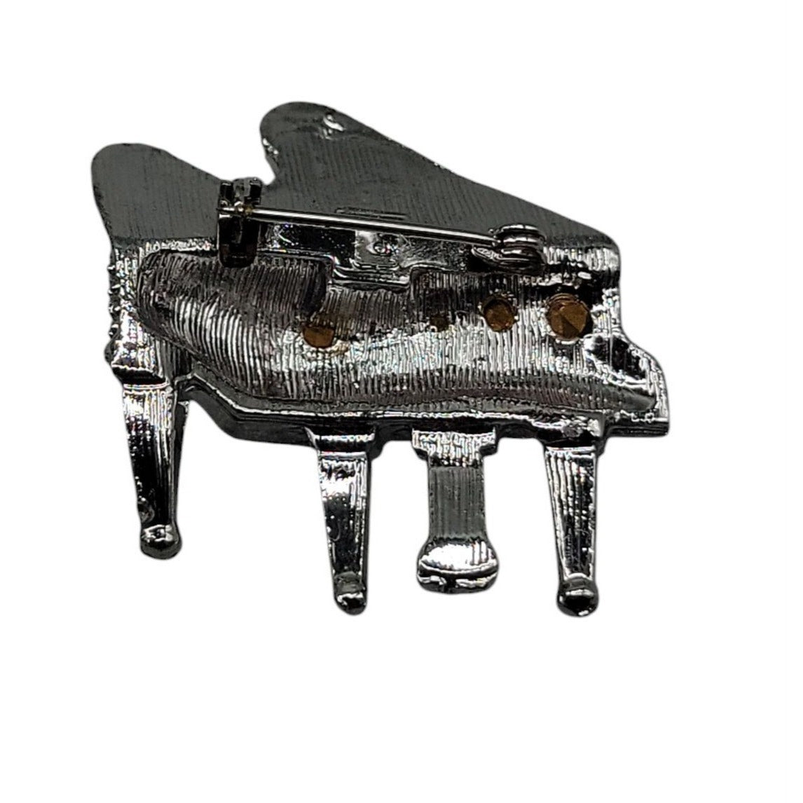 Diamond Look by Kramer Brooch Silver Plate Rhinestone Studded Grand Piano 1960s