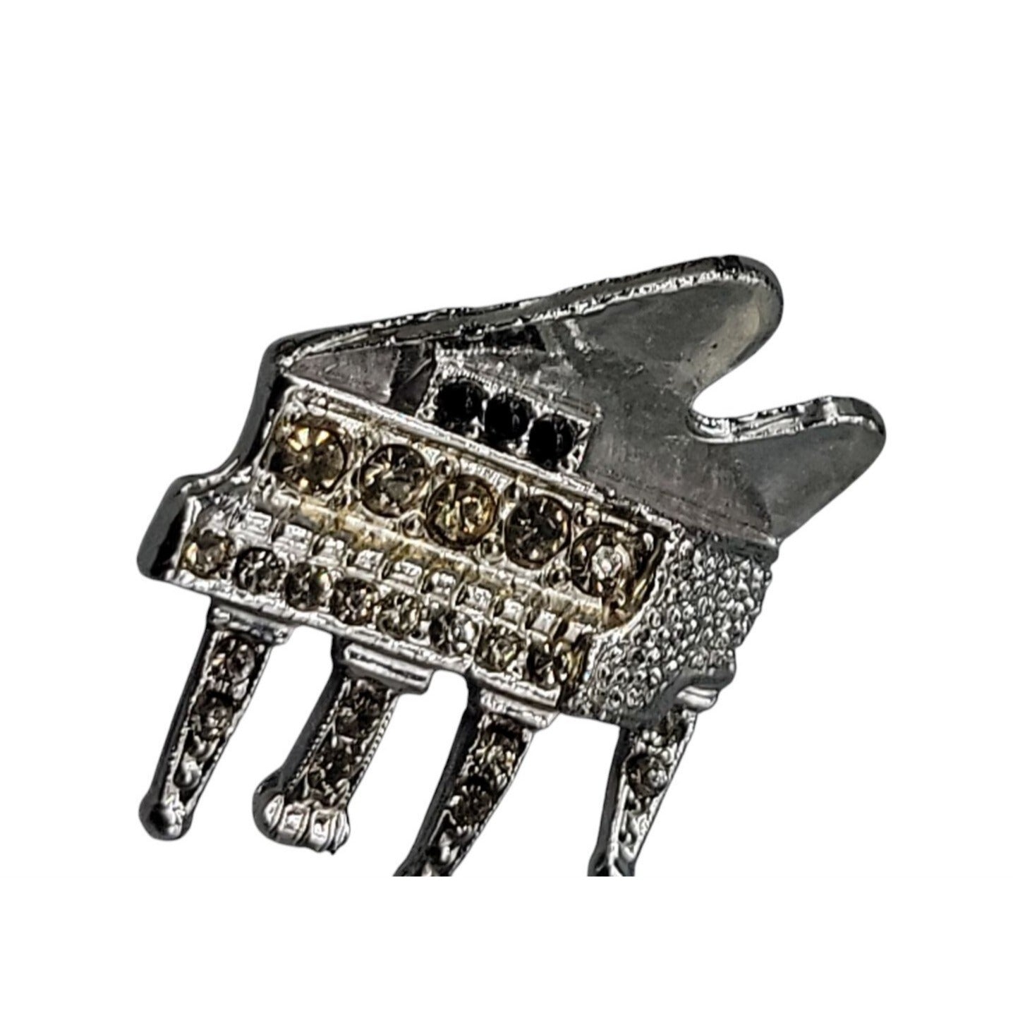 Diamond Look by Kramer Brooch Silver Plate Rhinestone Studded Grand Piano 1960s