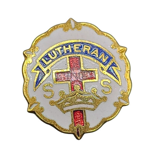 Lutheran Little System Cross & Crown Sunday School Pin by Uncas 10k Gold Filled